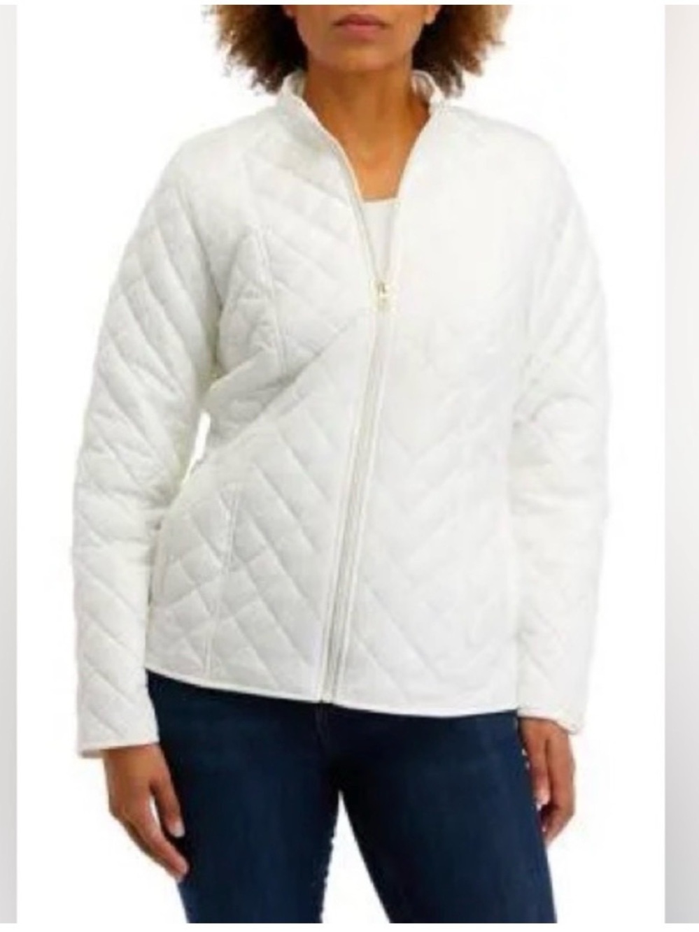 Kim Rogers White Quilted Zip-Front Puffer Jacket